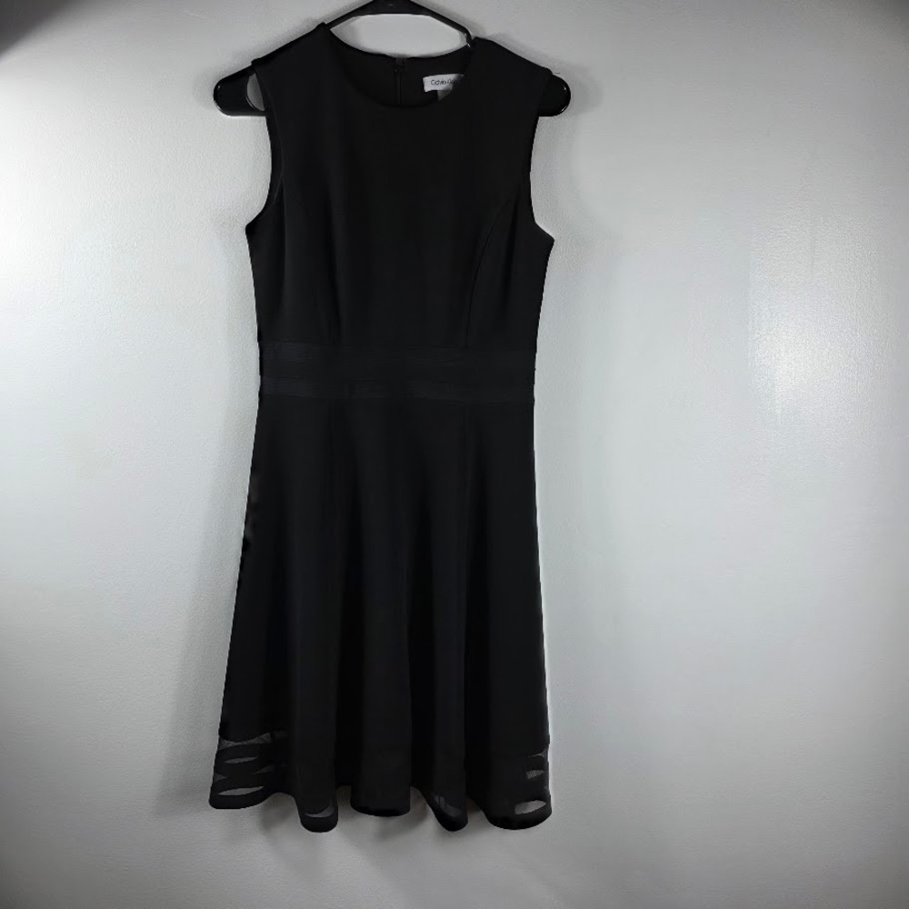 Calvin Klein Black Sleeveless Sheath Dress Mesh Trim‎ Size 4